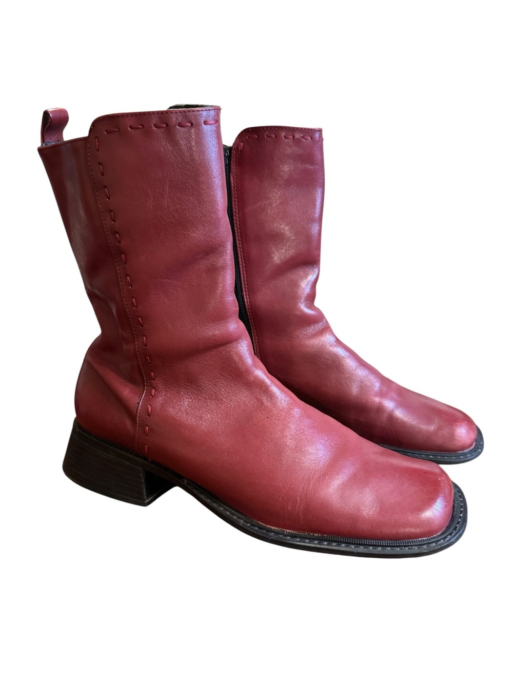 Pazzo Women’s Red Leather Mid-Calf Boots Size 9 Made in Brazil